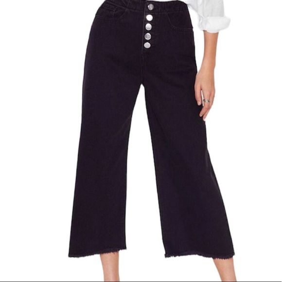 Nasty Gal Denim - Nasty Gal Distressed Black High Waisted and Wide Leg Jeans Size 4